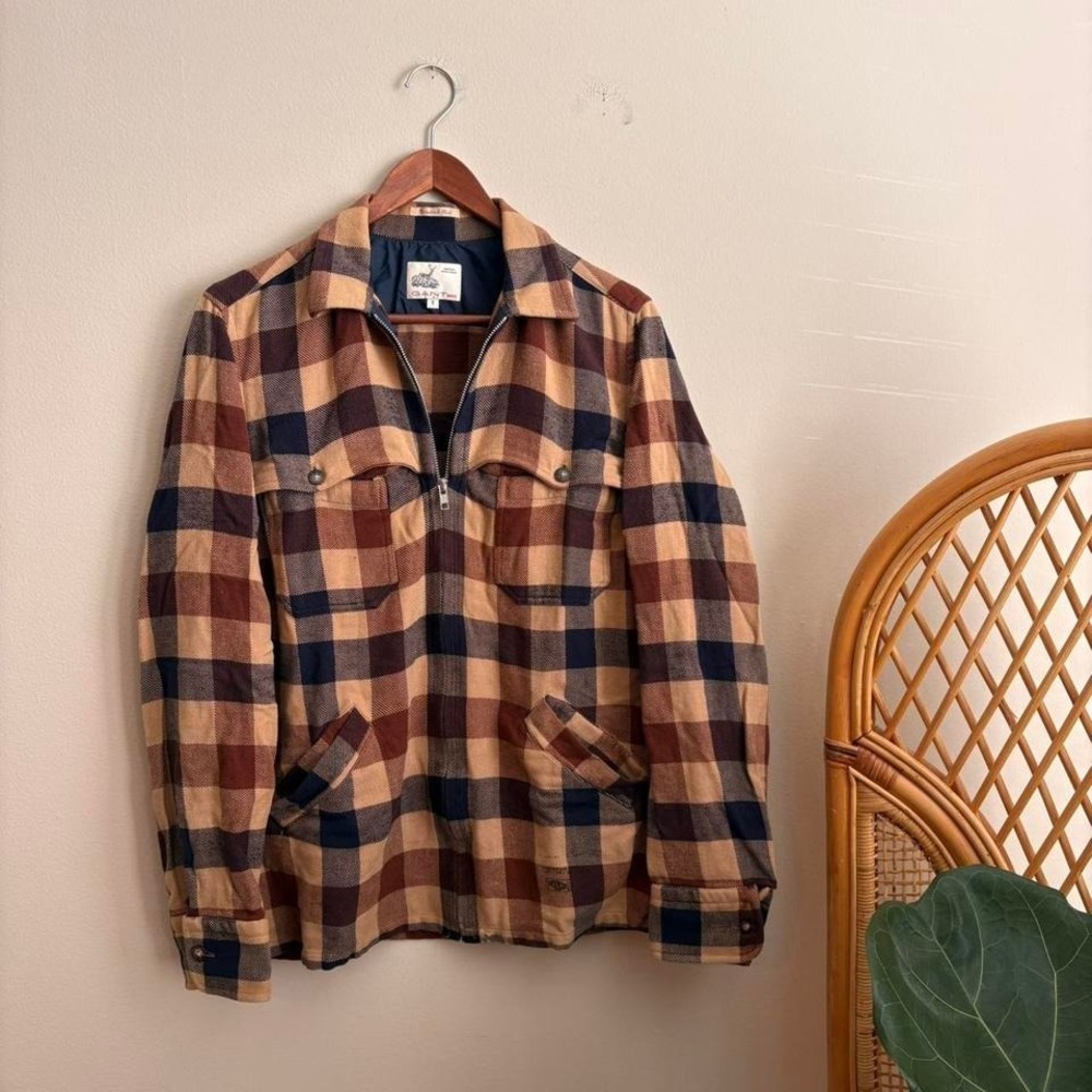 VTG 1960's 1970's Gant Rugger Horseback Twill Plaid Western Zip Up Flannel Shirt